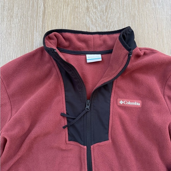 Columbia Men’s Spice Red Black Sequoia Grove Half Zip Fleece Pullover Sweater M - Picture 4 of 6